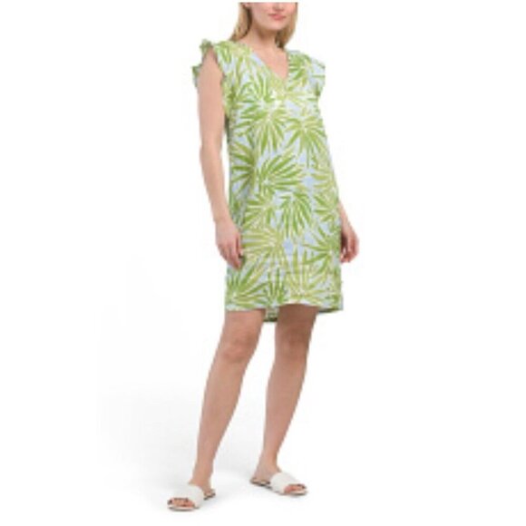 Sigrid Olsen 100% Linen Women Small Lime Green/Blue short sleeve Dress - Picture 2 of 8